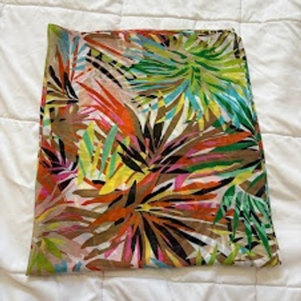 Tropical Leaf Print Scarf Large Multicolor Botanical Wrap Sarong 72x43